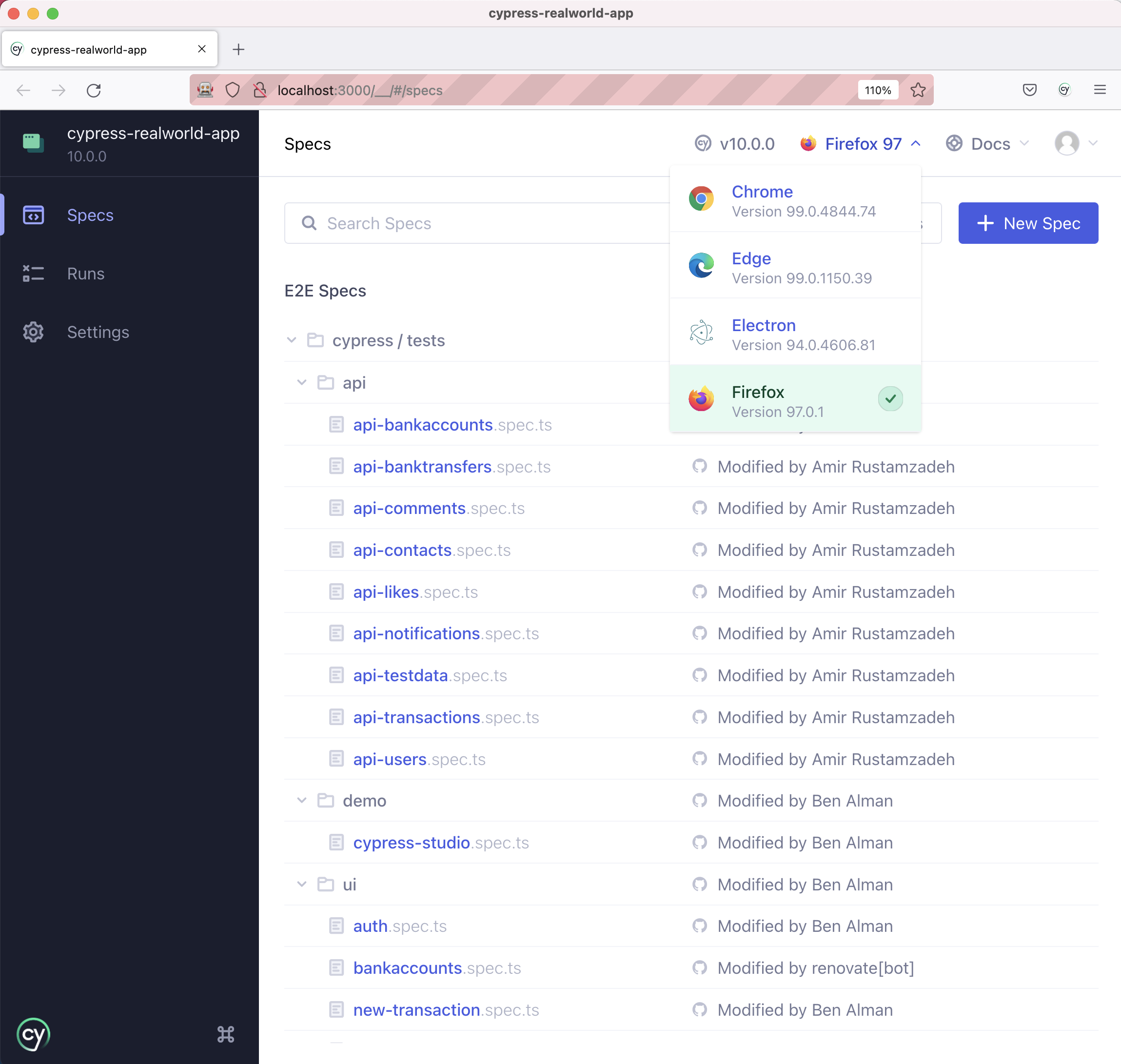 Cypress选择Firefox作为浏览器