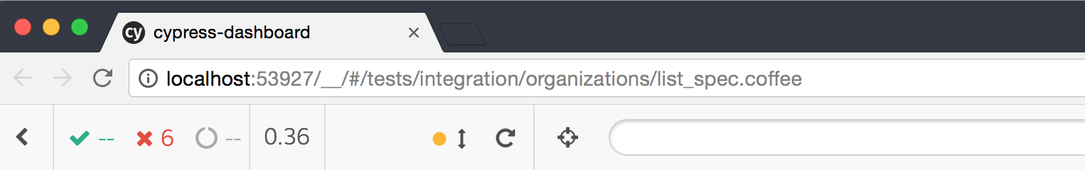 URL地址显示 localhost:53927/__/#tests/integration/organizations/list_spec.coffee
