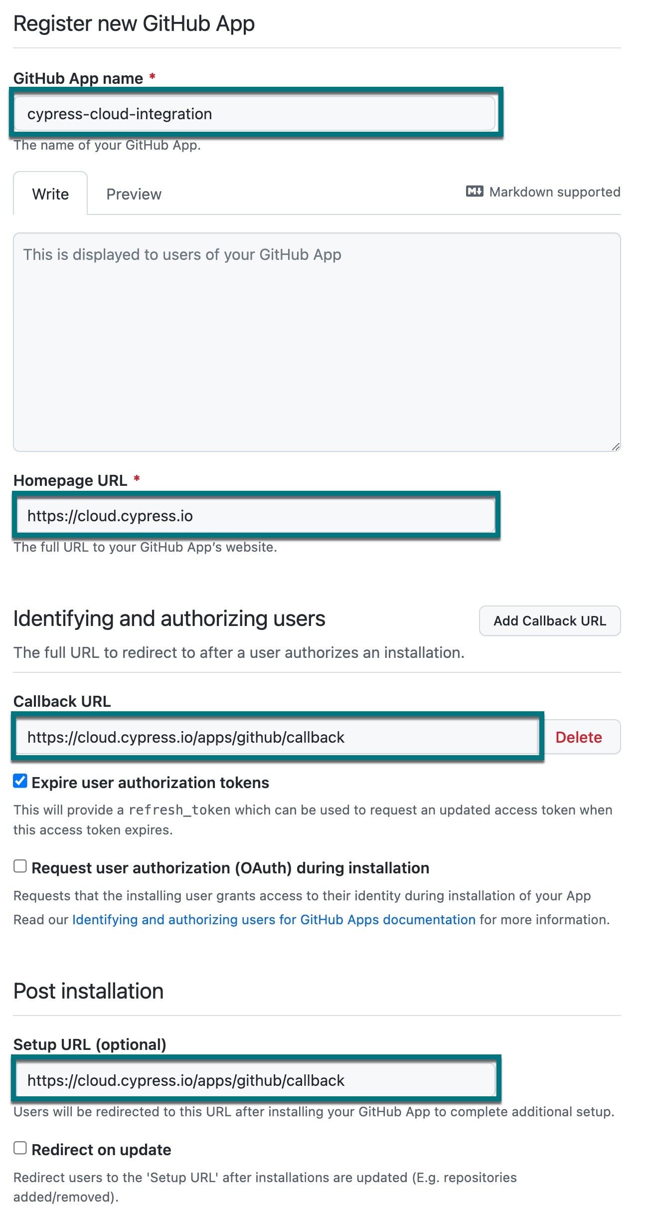 配置新 GitHub 应用