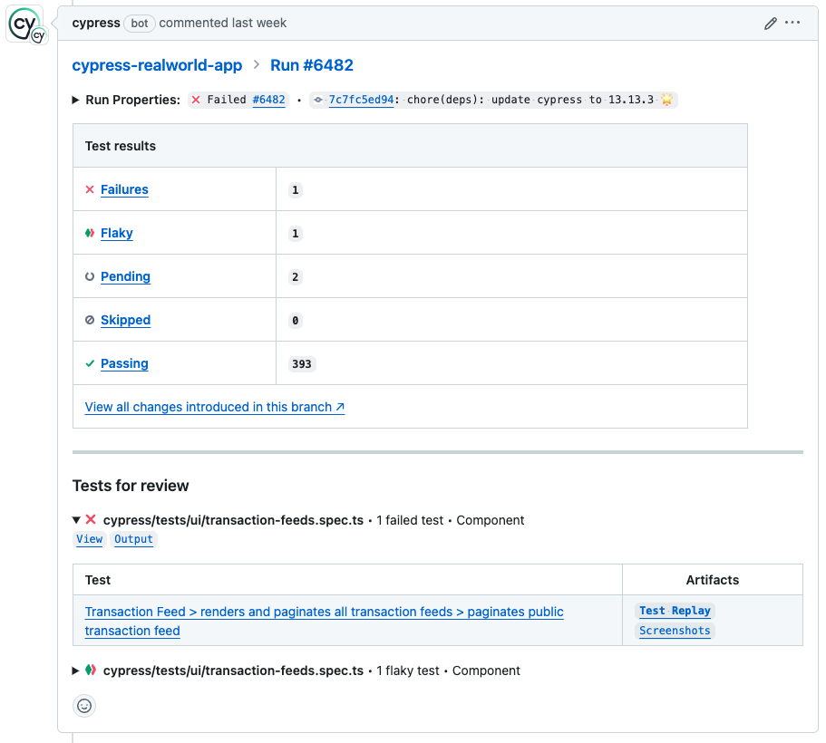 Cypress GitHub App PR 评论