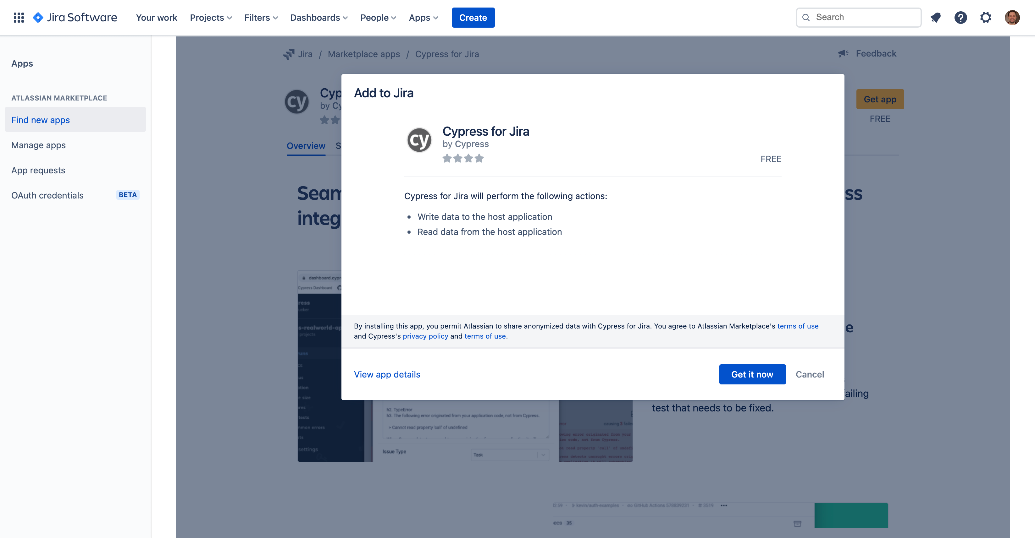 Atlassian Marketplace Cypress for Jira安装确认