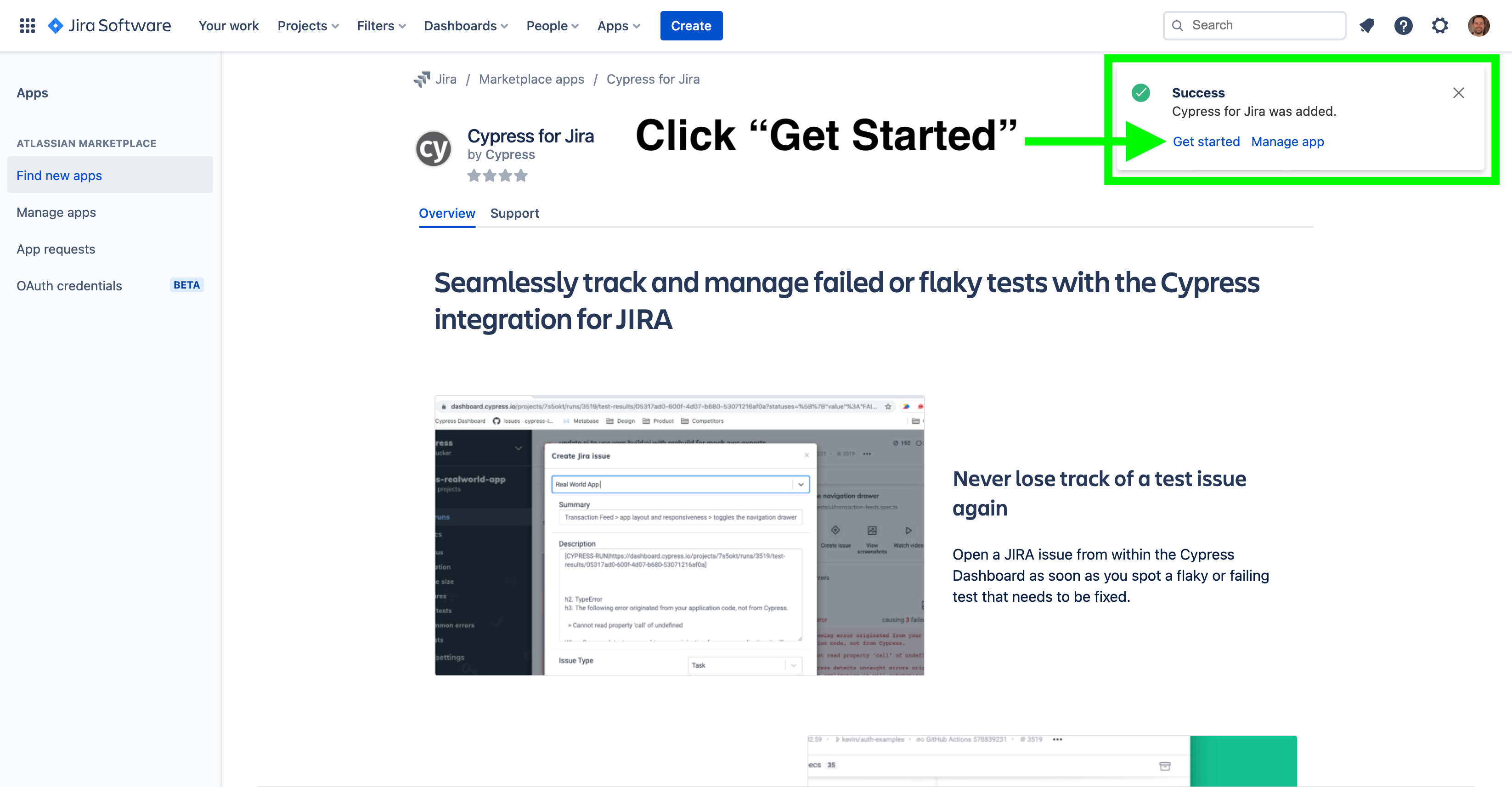 Atlassian Marketplace Cypress for Jira安装成功